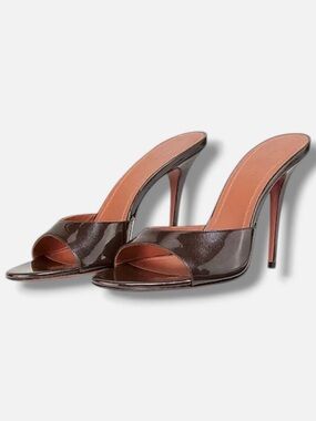 NIB Amina Muaddi Elodie Patent Leather Stiletto Mules Slides! 9 (US) 39 (EU) NEW